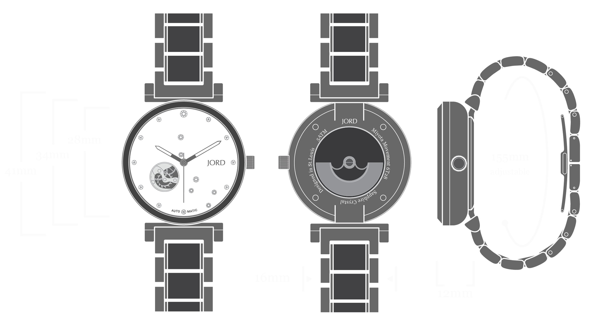 Cora Polaris - Walnut & Blue Watch Diagram